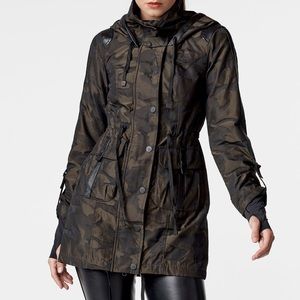 Blanc Noir Green and Black Utility Jacket with Stand-Up Collar